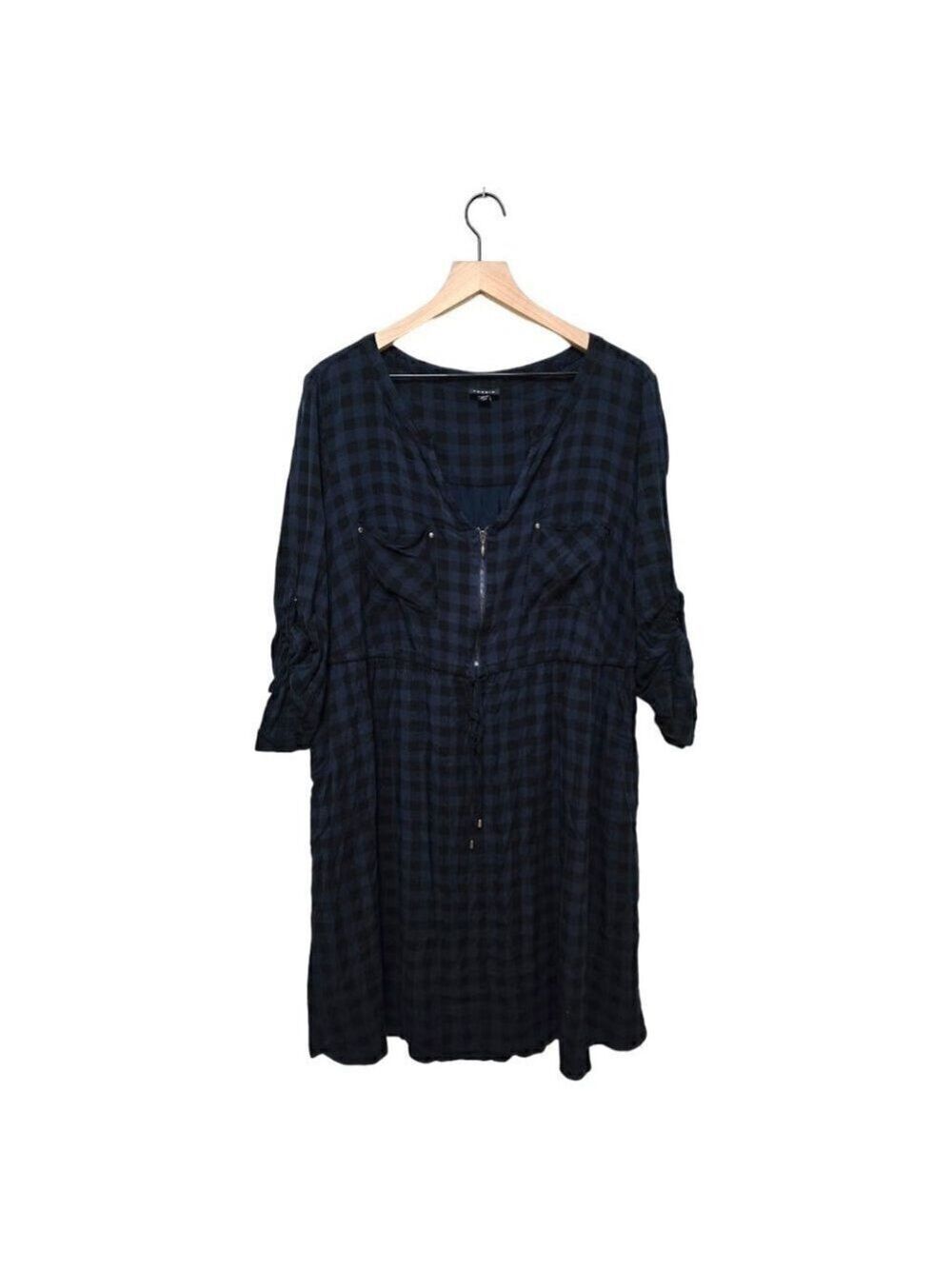 Torrid Navy Gingham Drawstring Challis Shirt Dress Sz 2X